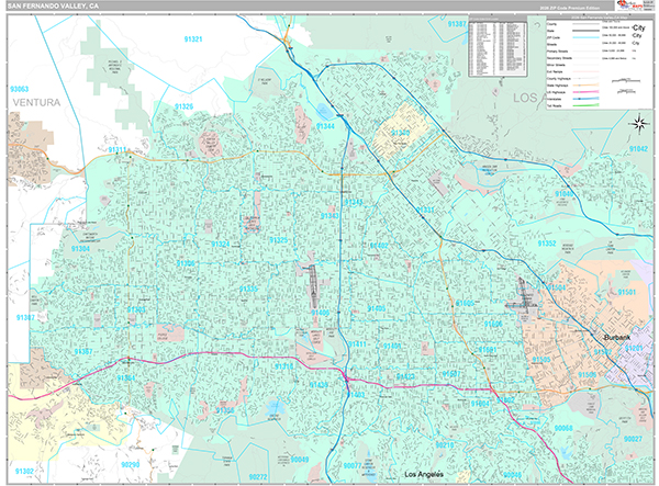 San Fernando Valley, CA Metro Area Wall Map